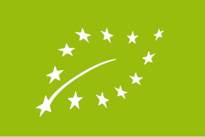 Euroopa Liidu mahetoote logo: valgetest tähekestest joonistuv stiliseeritud leht helerohelisel taustal.